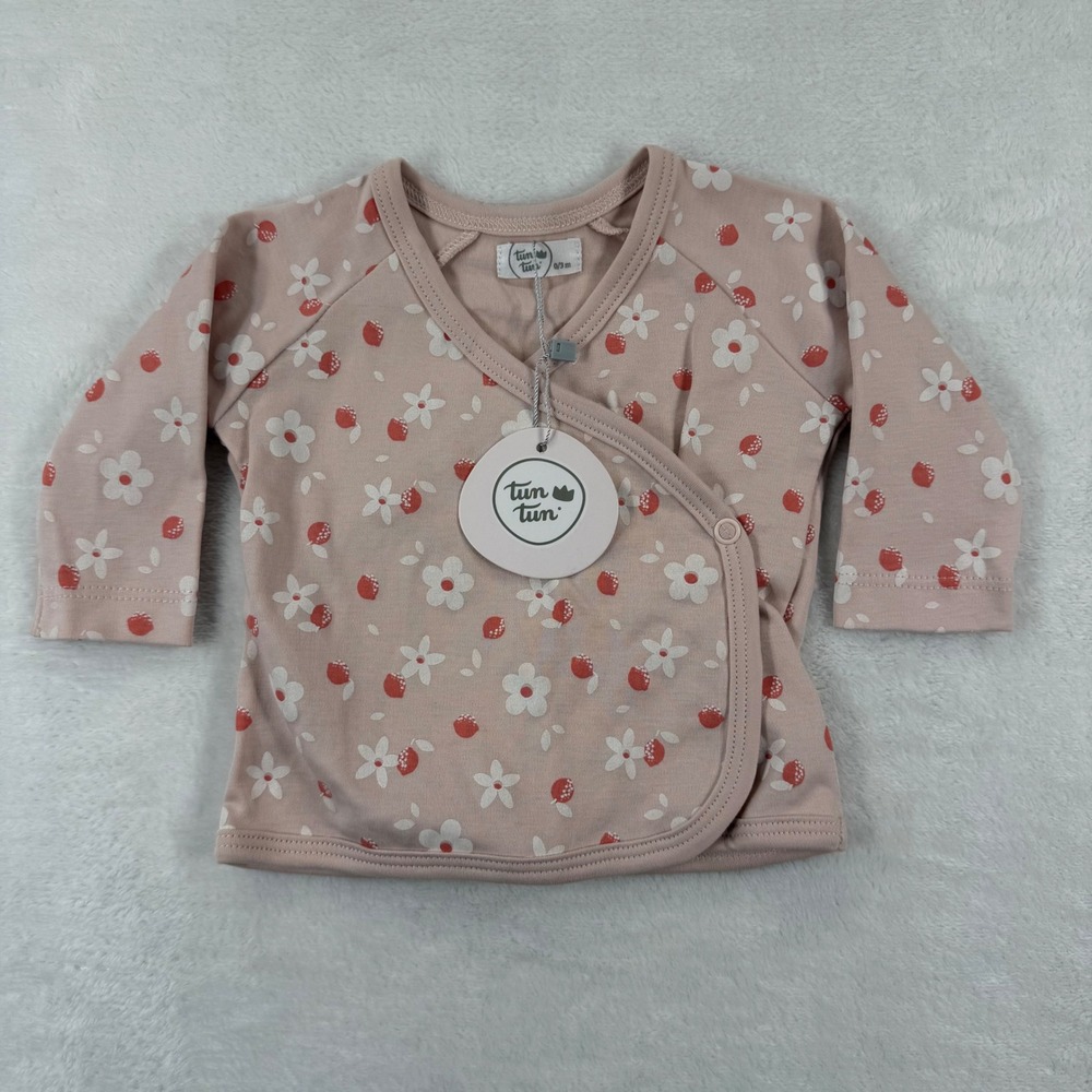 Tun‎ Tun Baby Girls Kimono Top Shell Pink Flower Pima Cotton 0-3M AL003FLSP NWT